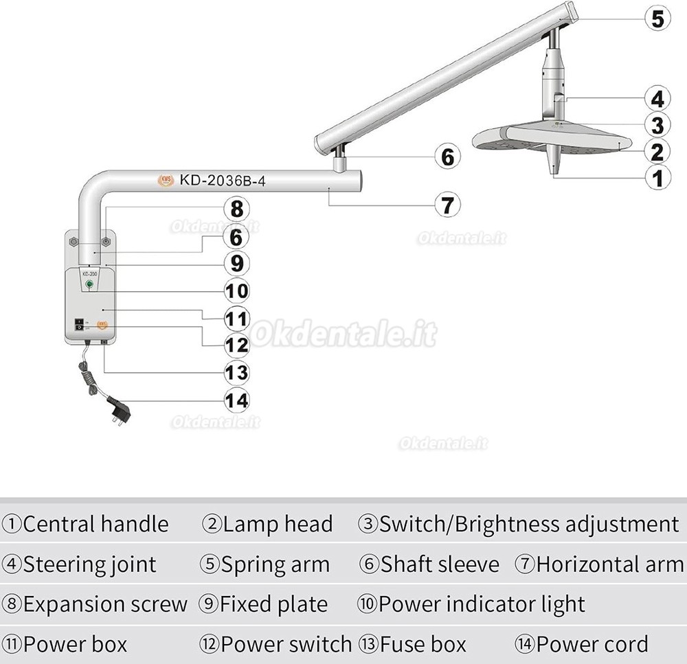 Lampada scialitica odontoiatrico a LED KWS KD-2036B-4 da 80 W / lampada riunito odontoiatrico a parete Lampada scialitica odontoiatrico a LED KWS KD-2036B-4 da 80 W / lampada riunito odontoiatrico a parete